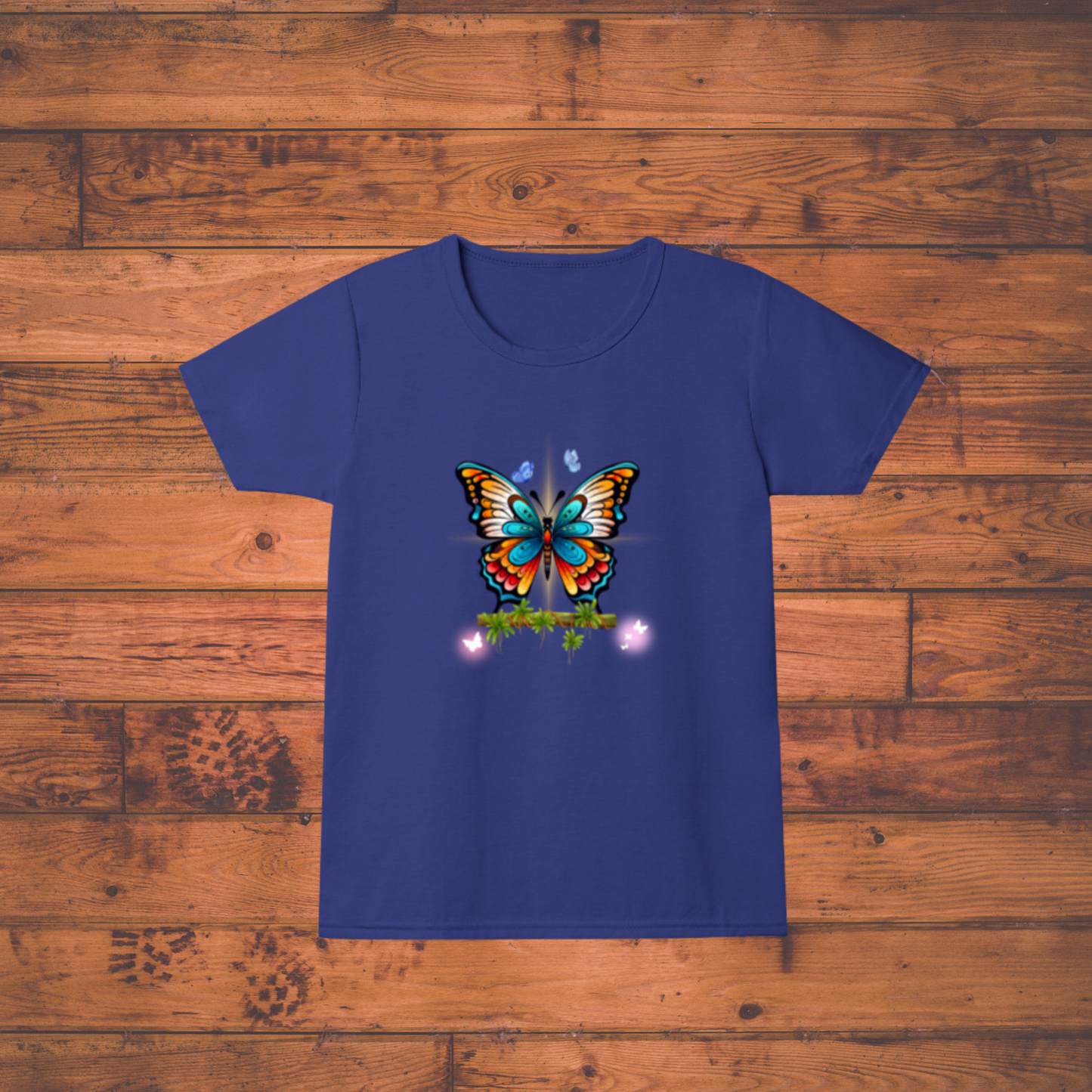 Mystic Bloom Butterfly Girl's Crew Neck T-Shirt