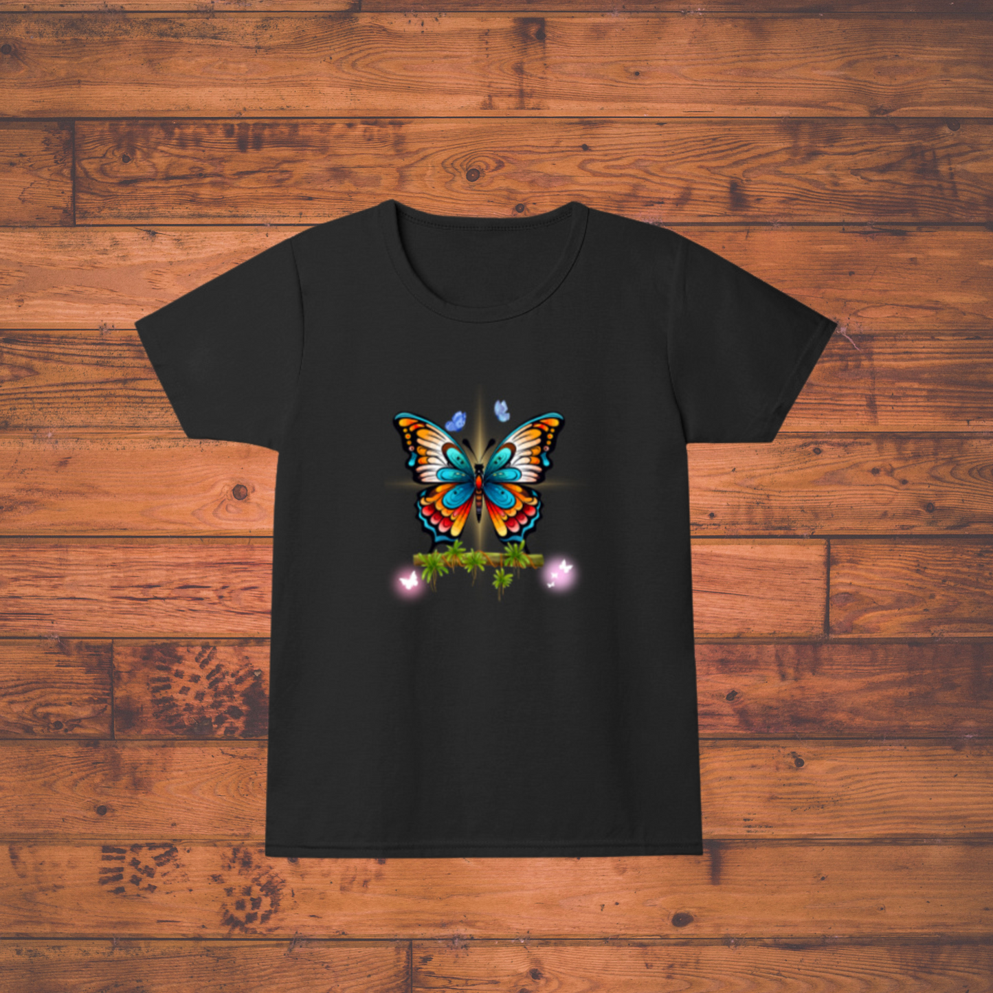 Mystic Bloom Butterfly Girl's Crew Neck T-Shirt