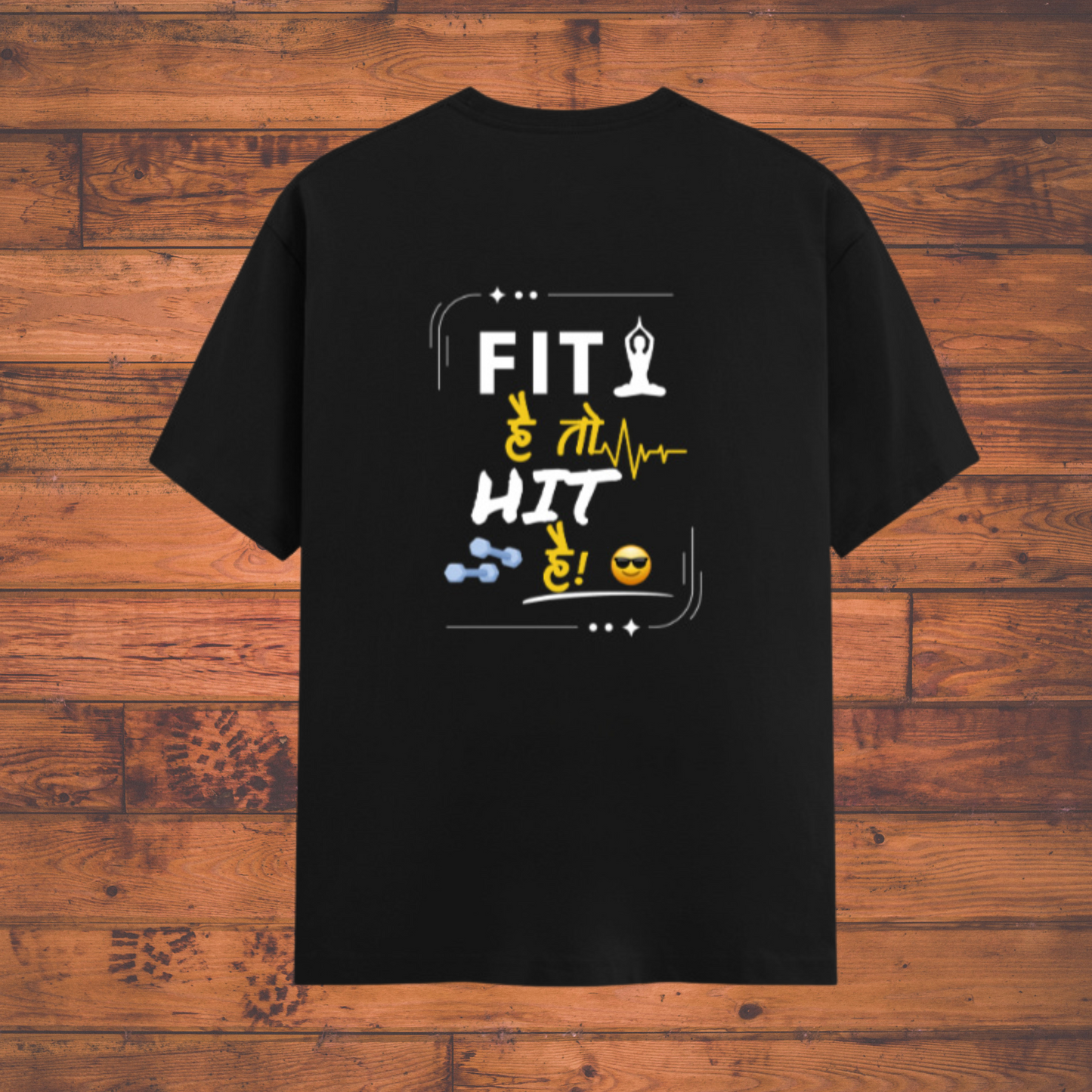 Fit & Zen Dual-Side Printed Black  – Yoga & HIIT Motivation Crew T-Shirt