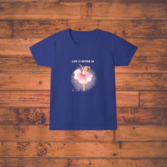 "Life Is Better in a Tutu" – Ballerina Girl Graphic T-Shirt
