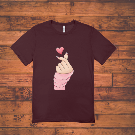 "K-Finger Heart Graphic Tee – Soft Style, Bold Heart"
