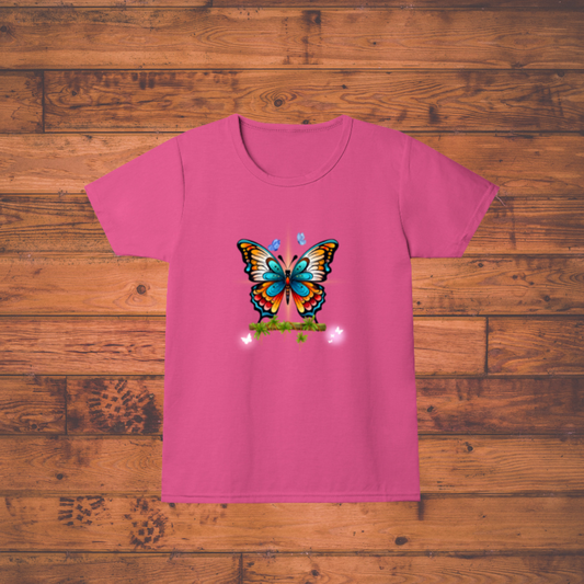 Mystic Bloom Butterfly Girl's Crew Neck T-Shirt