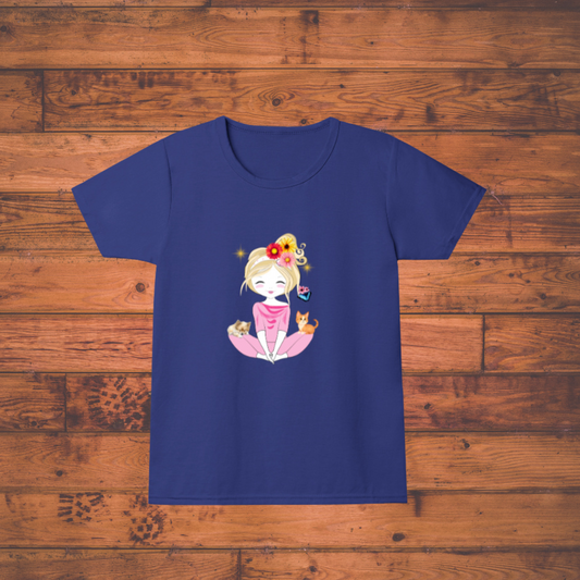 Paws & Peace Tee – Blissful Girl with Kittens Neck T-Shirt