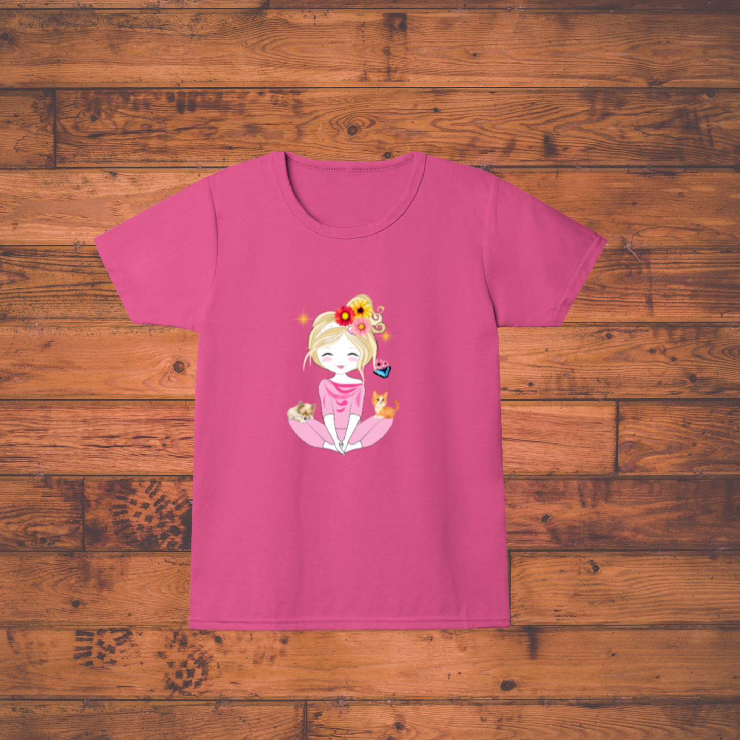 Paws & Peace Tee – Blissful Girl with Kittens Neck T-Shirt